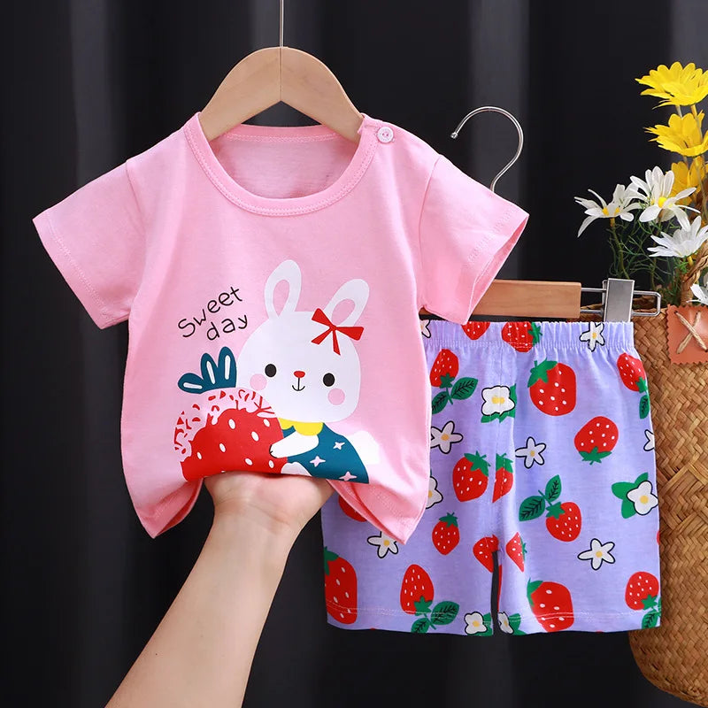 Kids Clothes 2 Piece Set - Cartoon Casual Kids featuring Donald Duck print, yellow t-shirt and blue shorts, ideal for playful comfort and style.