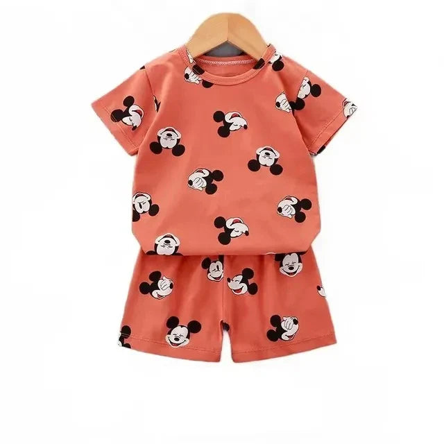 Kids Clothes 2 Piece Set - Cartoon Casual Kids featuring Donald Duck print, yellow t-shirt and blue shorts, ideal for playful comfort and style.