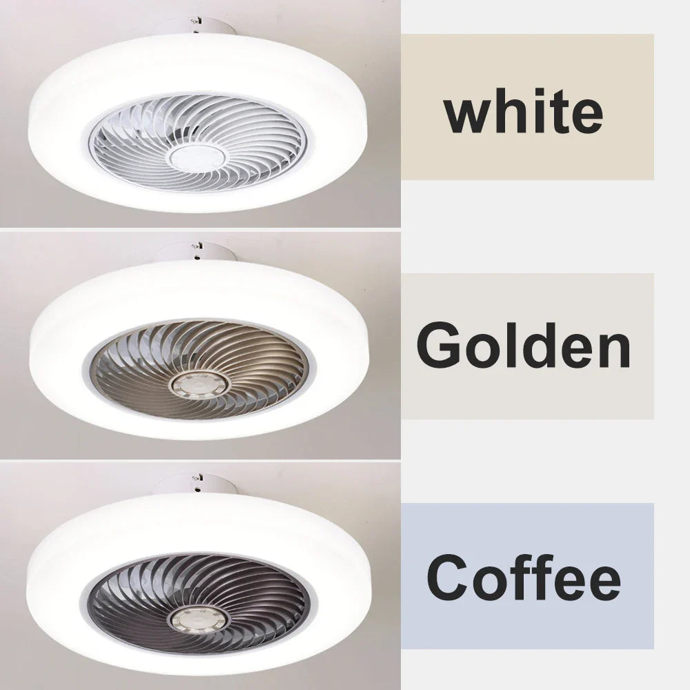 Remote Control Smart Ceiling Fan with integrated LED lights and bladeless design for modern home cooling and lighting. Features wireless smart control.