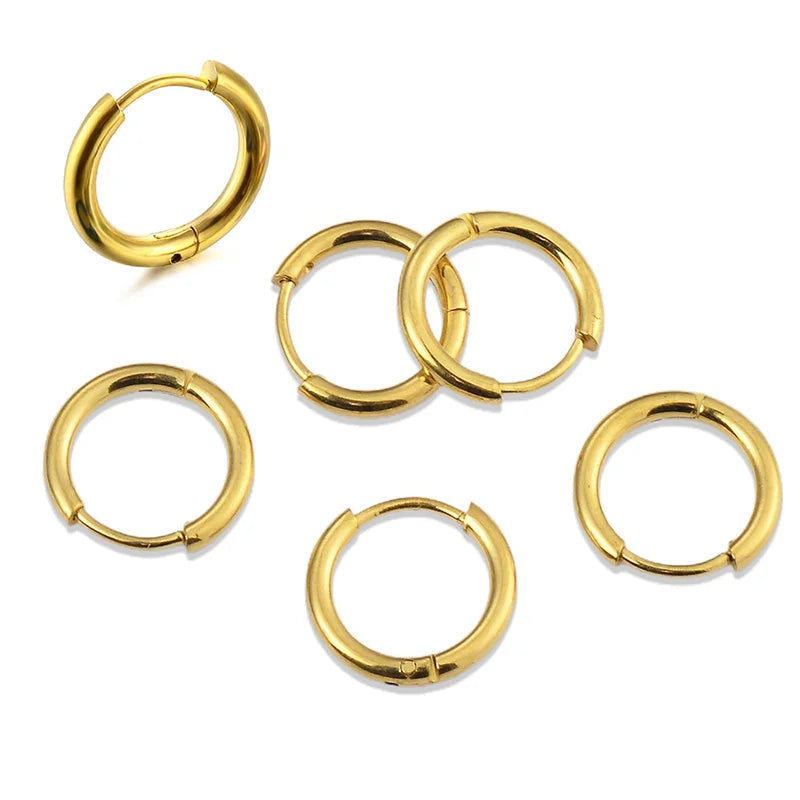 Stainless Steel Solid Round Huggies Earrings Set