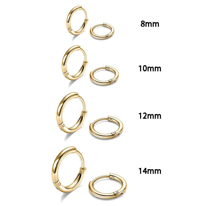 Stainless Steel Solid Round Huggies Earrings Set