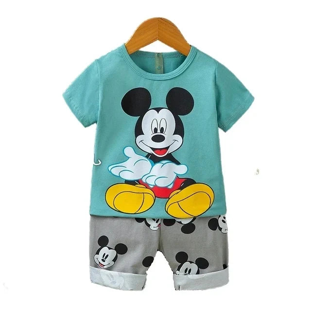Kids Clothes 2 Piece Set - Cartoon Casual Kids featuring Donald Duck print, yellow t-shirt and blue shorts, ideal for playful comfort and style.