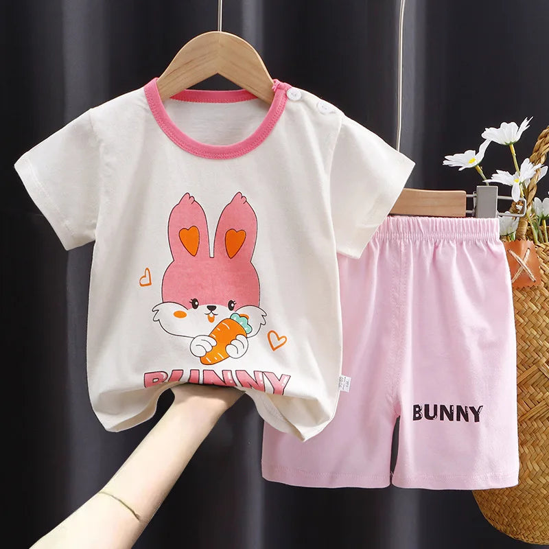 Kids Clothes 2 Piece Set - Cartoon Casual Kids featuring Donald Duck print, yellow t-shirt and blue shorts, ideal for playful comfort and style.