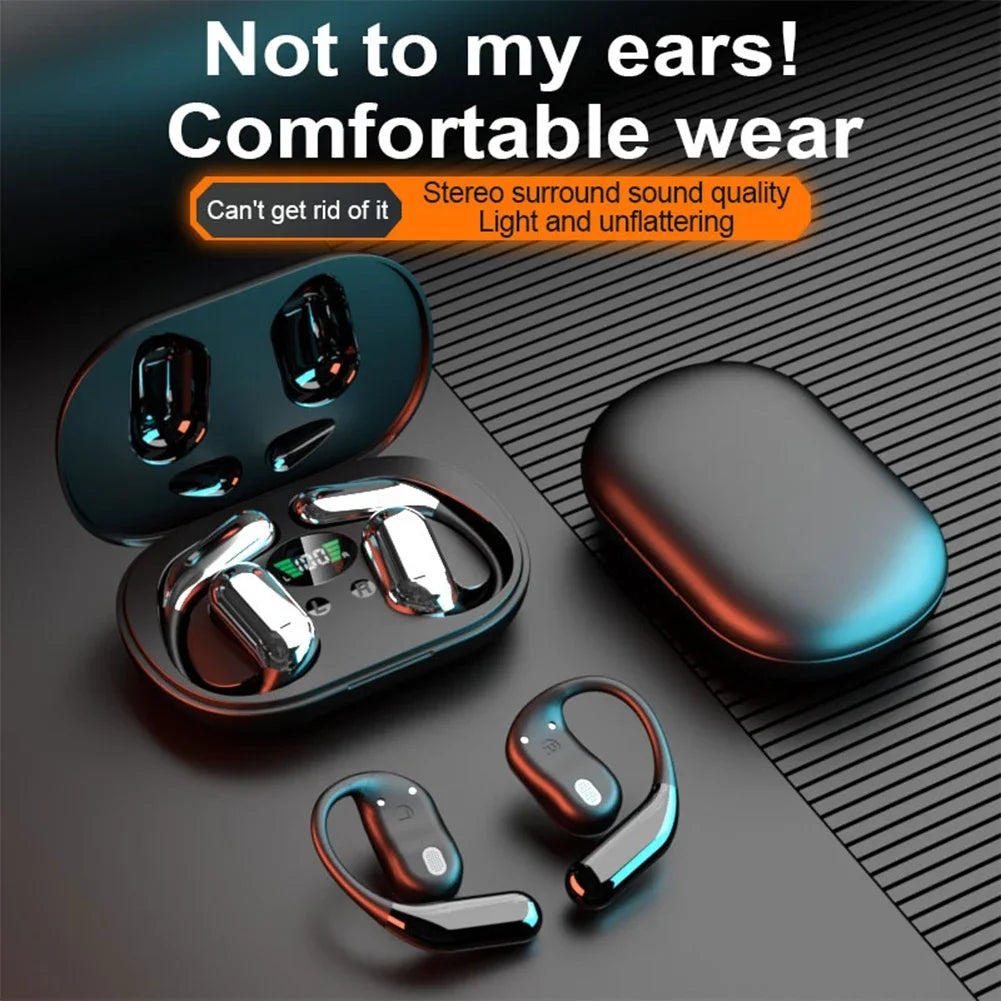 3-in-1 AI Translator Earbuds with wireless charging case shown on desk during a video call. Ideal for real-time translation and noise-cancelling use.