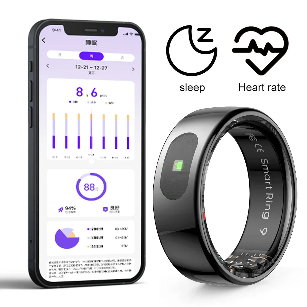 Gold Sports Fitness Tracker Ring with smart sensor, designed for daily activity tracking including steps, distance, and calories burned. Ideal for women’s fitness.