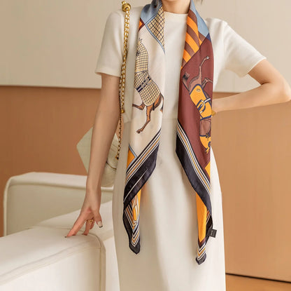 Luxury Horse Print Square Scarf