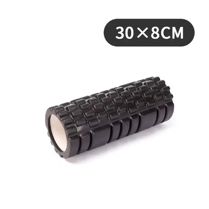 Fitness Pilates Foam Roller in purple used for back massage during workout. EVA material roller ideal for yoga and muscle recovery exercises.
