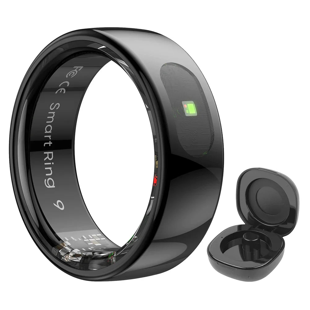 Gold Sports Fitness Tracker Ring with smart sensor, designed for daily activity tracking including steps, distance, and calories burned. Ideal for women’s fitness.