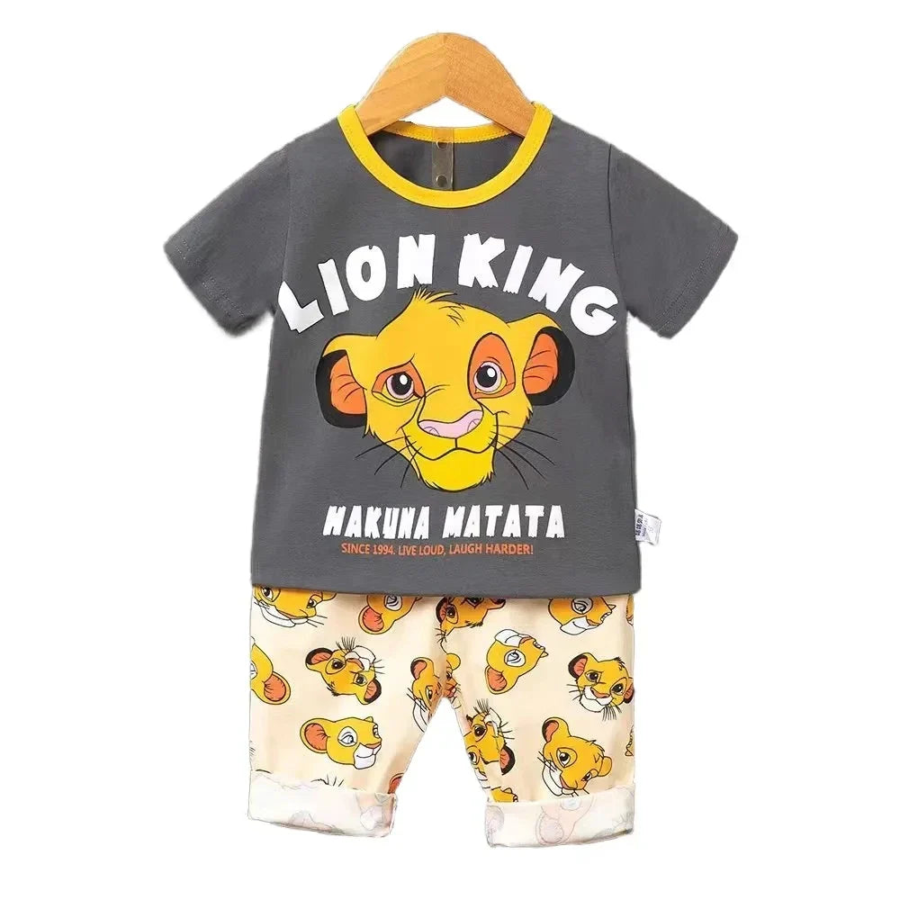 Kids Clothes 2 Piece Set - Cartoon Casual Kids featuring Donald Duck print, yellow t-shirt and blue shorts, ideal for playful comfort and style.