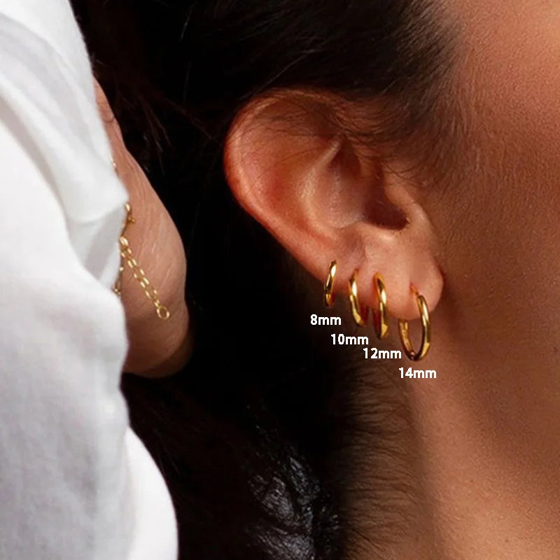 Stainless Steel Solid Round Huggies Earrings Set