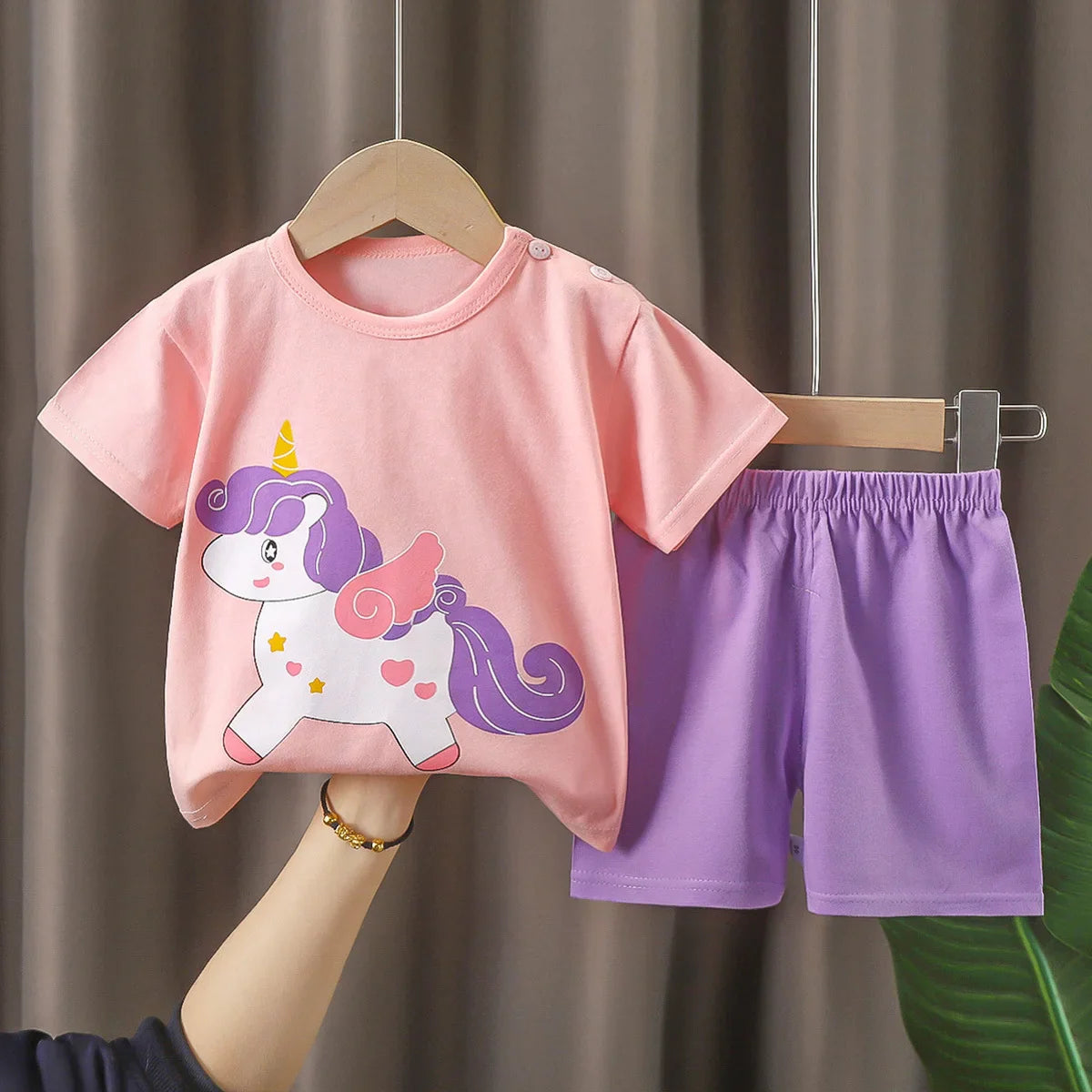 Kids Clothes 2 Piece Set - Cartoon Casual Kids featuring Donald Duck print, yellow t-shirt and blue shorts, ideal for playful comfort and style.