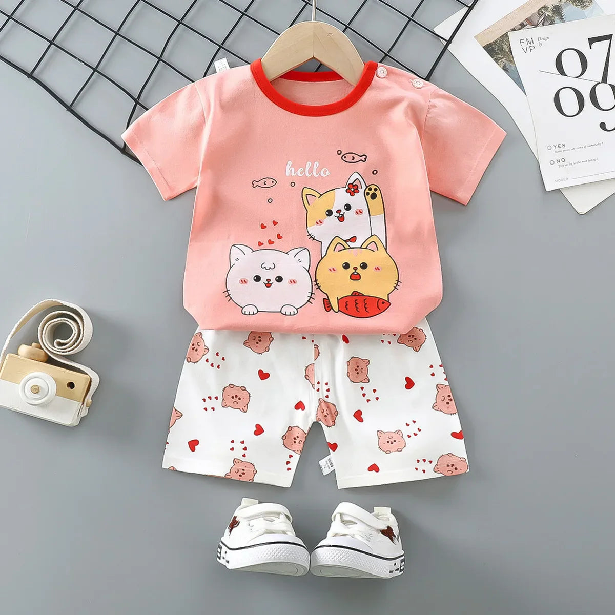 Kids Clothes 2 Piece Set - Cartoon Casual Kids featuring Donald Duck print, yellow t-shirt and blue shorts, ideal for playful comfort and style.