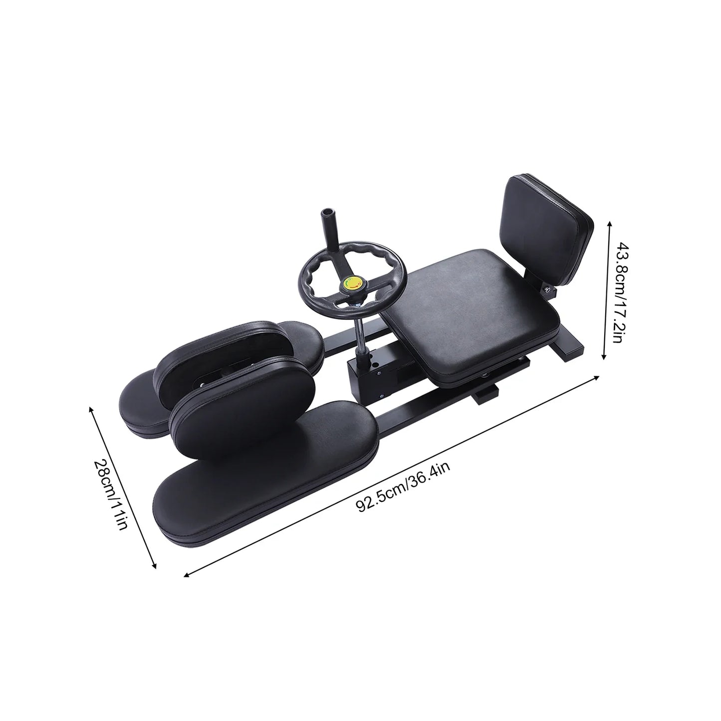 Heavy Duty Leg Stretcher Machine used by woman in full split position in gym setting. Ideal for improving flexibility and joint mobility.