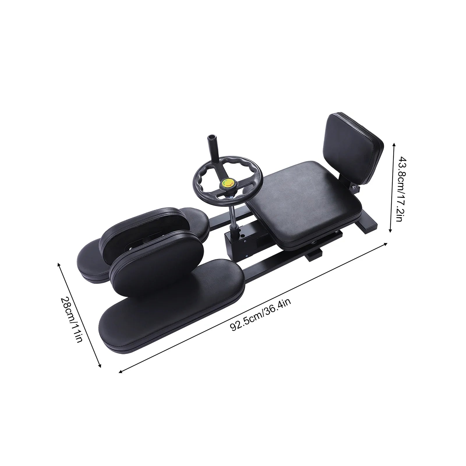 Heavy Duty Leg Stretcher Machine used by woman in full split position in gym setting. Ideal for improving flexibility and joint mobility.
