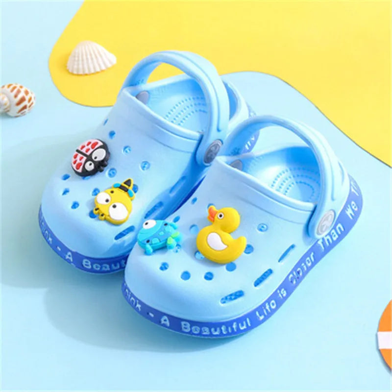 Non-slip soft beach sandals in yellow, teal, pink, and mint green with breathable hole design, ideal for summer wear for men and women.