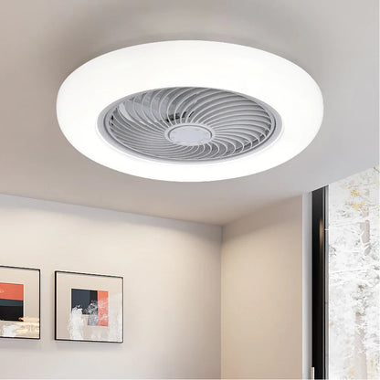 Remote Control Smart Ceiling Fan with integrated LED lights and bladeless design for modern home cooling and lighting. Features wireless smart control.