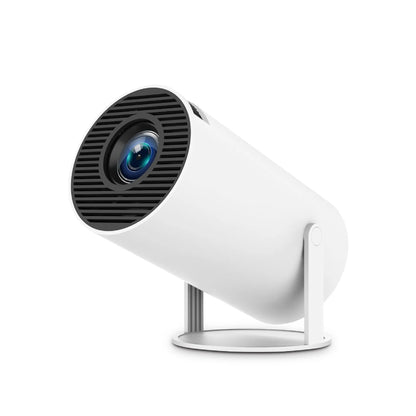 M5 Mini Portable Projector in sleek black design with compact cylindrical body and vivid lens, ideal for portable projection in any space.