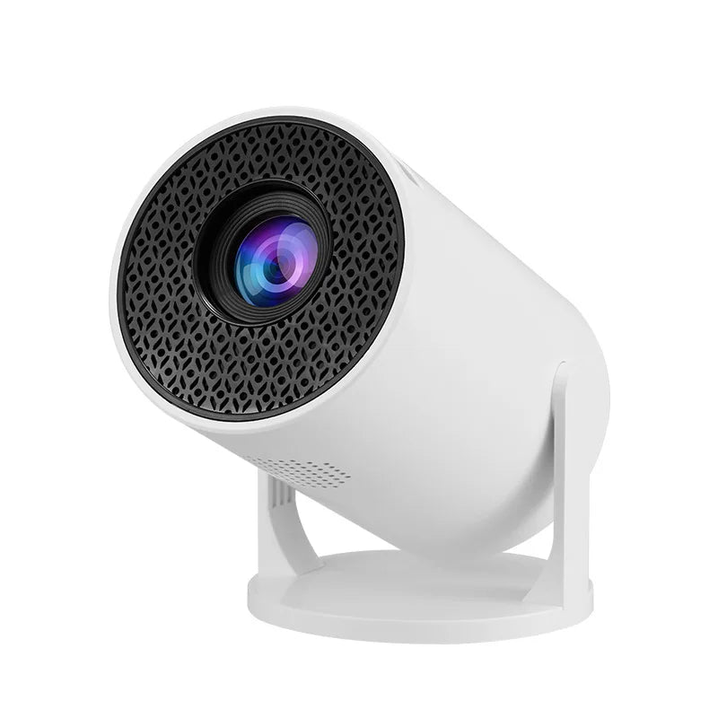 M5 Mini Portable Projector in sleek black design with compact cylindrical body and vivid lens, ideal for portable projection in any space.