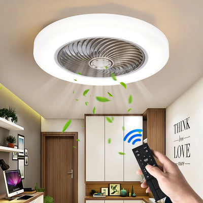 Remote Control Smart Ceiling Fan with integrated LED lights and bladeless design for modern home cooling and lighting. Features wireless smart control.