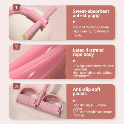 Resistance Bands Set - 6-Tube Bands in pink and gray with foot pedals and T-bar handle. Ideal for versatile strength training and home workouts.