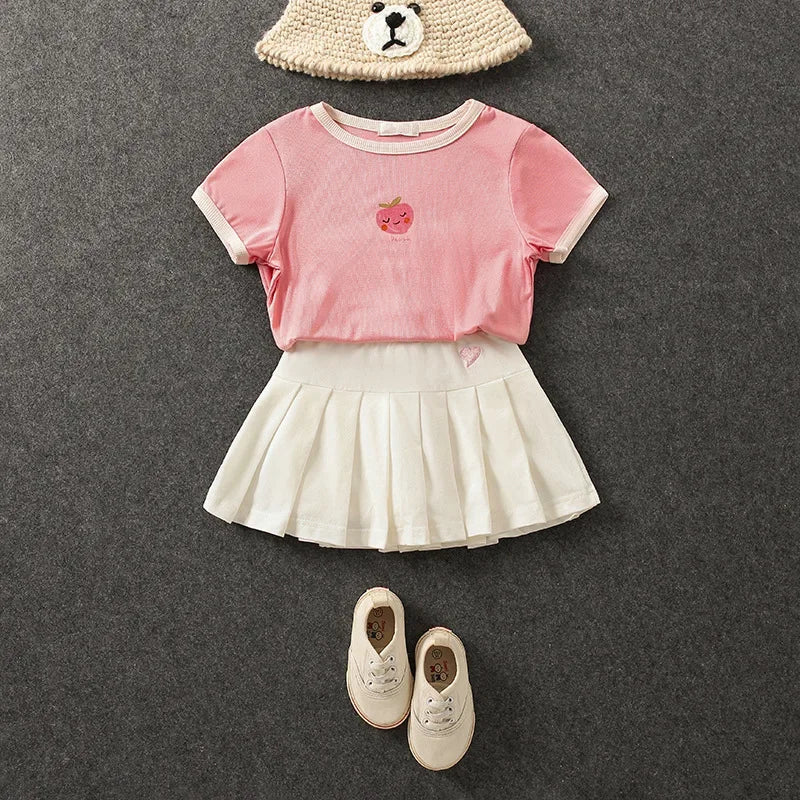 Uniform Culottes Skirts - Pleated All-Match in gray, black, white, pink, and blue with heart embroidery. Stylish and versatile for school or work.
