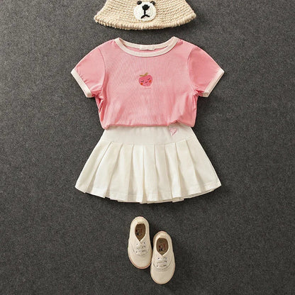 Uniform Culottes Skirts - Pleated All-Match in gray, black, white, pink, and blue with heart embroidery. Stylish and versatile for school or work.