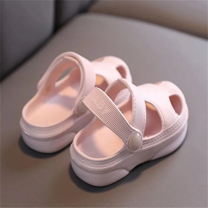 Non-slip soft beach sandals in yellow, teal, pink, and mint green with breathable hole design, ideal for summer wear for men and women.