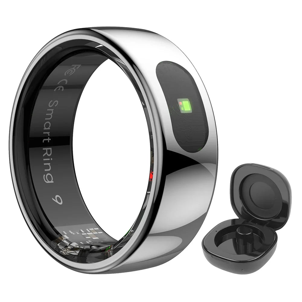 Gold Sports Fitness Tracker Ring with smart sensor, designed for daily activity tracking including steps, distance, and calories burned. Ideal for women’s fitness.