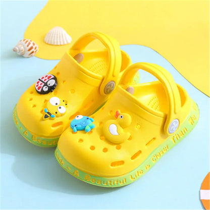 Non-slip soft beach sandals in yellow, teal, pink, and mint green with breathable hole design, ideal for summer wear for men and women.