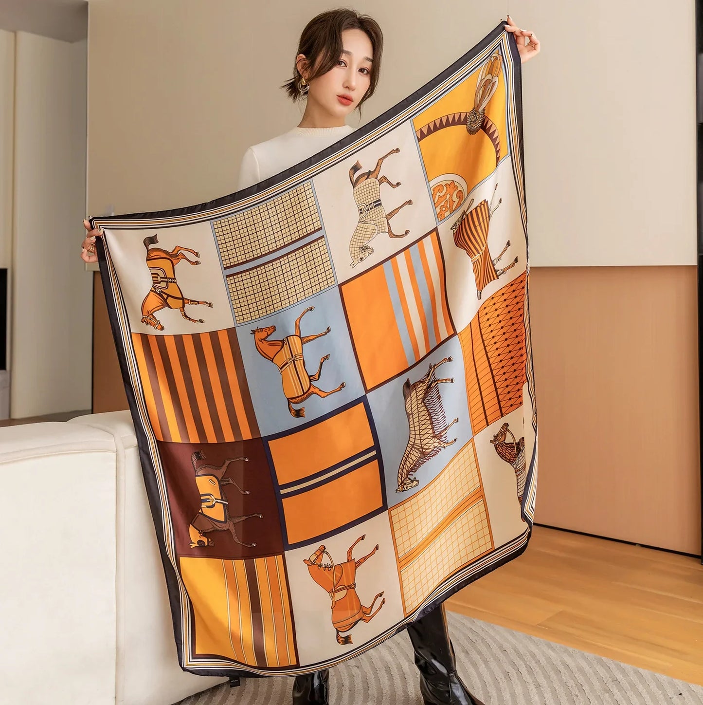Luxury Horse Print Square Scarf