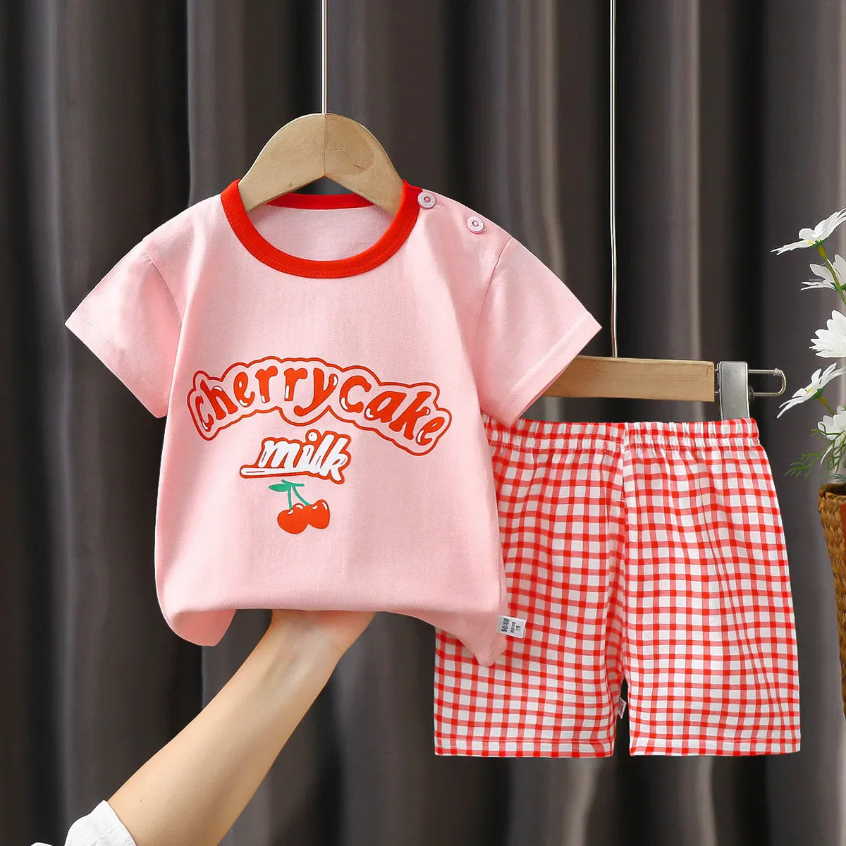 Kids Clothes 2 Piece Set - Cartoon Casual Kids featuring Donald Duck print, yellow t-shirt and blue shorts, ideal for playful comfort and style.
