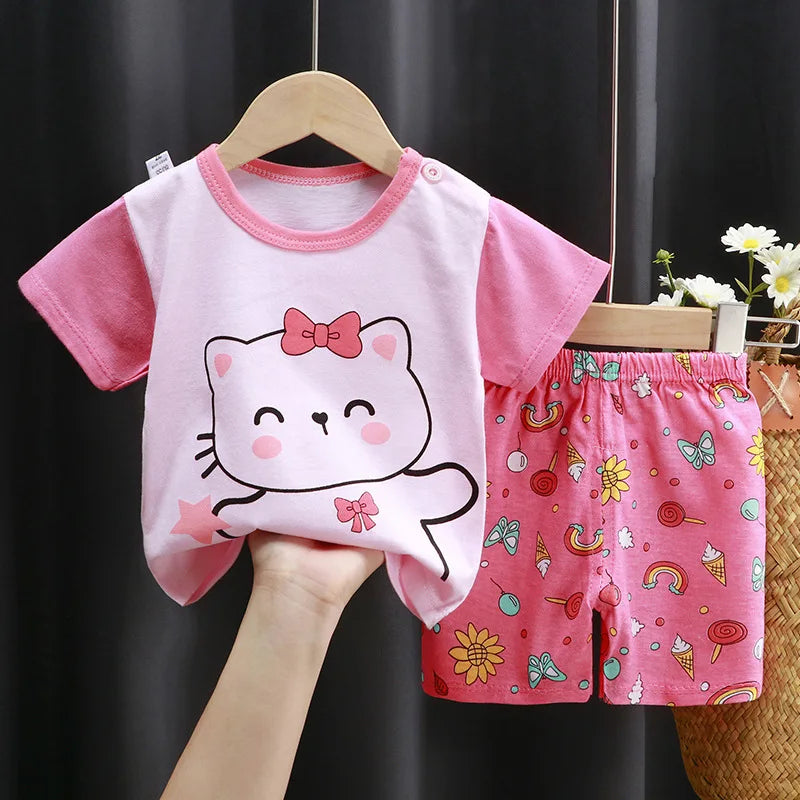 Kids Clothes 2 Piece Set - Cartoon Casual Kids featuring Donald Duck print, yellow t-shirt and blue shorts, ideal for playful comfort and style.