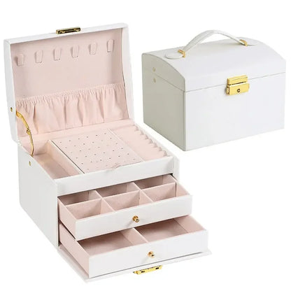 Multi Functional Three Layer Leather Jewelry Box
