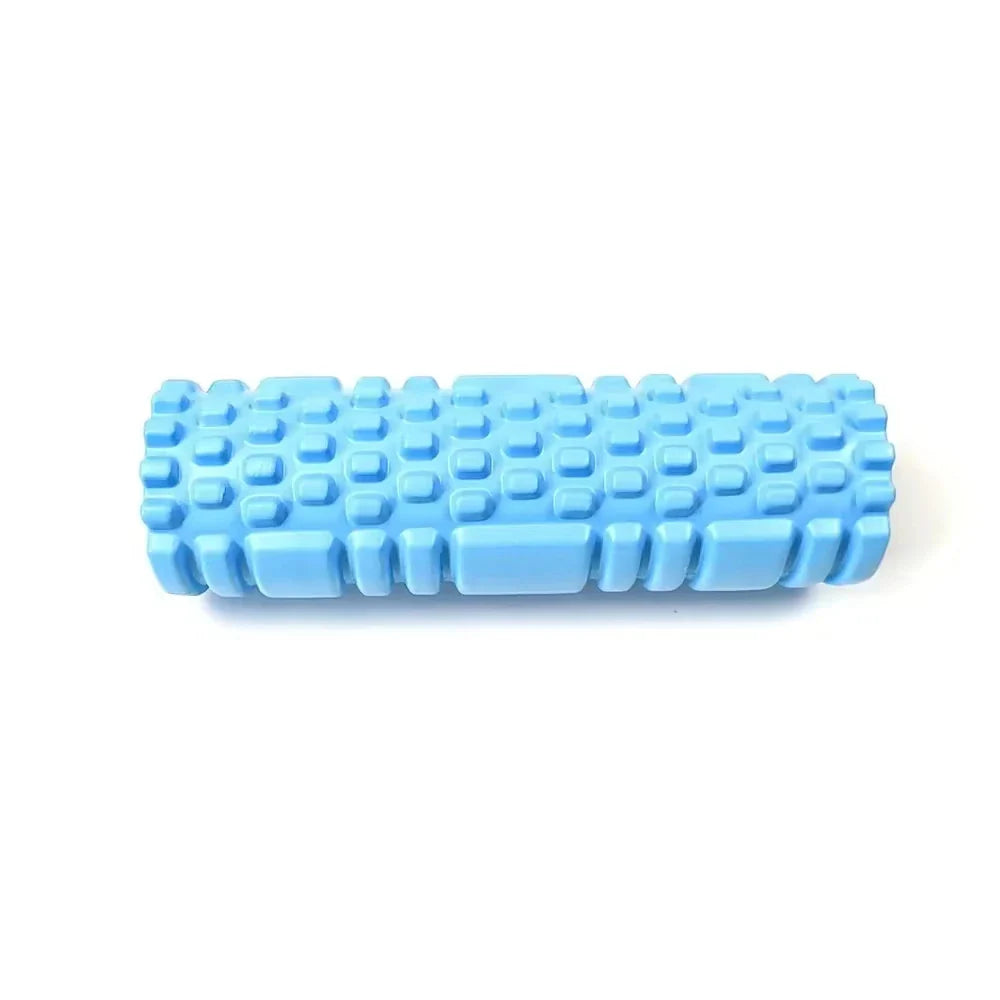 Fitness Pilates Foam Roller in purple used for back massage during workout. EVA material roller ideal for yoga and muscle recovery exercises.