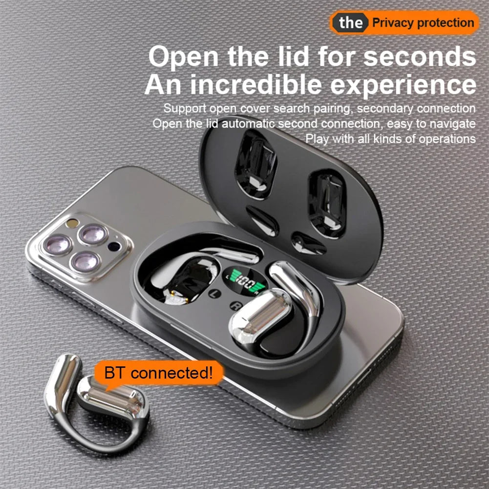 3-in-1 AI Translator Earbuds with wireless charging case shown on desk during a video call. Ideal for real-time translation and noise-cancelling use.